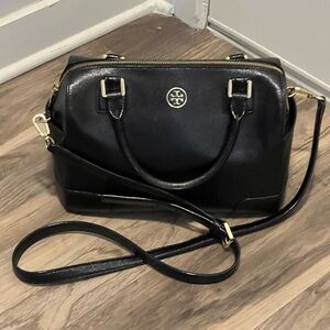 Tory Burch Elegant Black Satchel with Gold Details